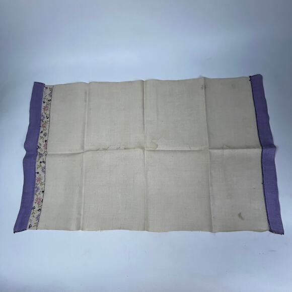 Vtg Purple Tea Towel Embroidered 28x17 Large Table Doily Handmade Applique POOR - Picture 2 of 10